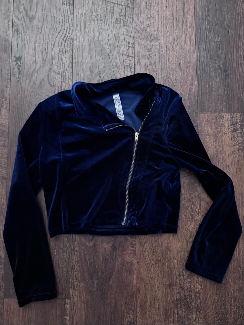 Knit Works Girls 10 Velvet Cropped Zip Jacket - Navy